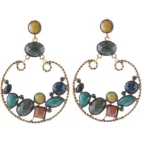 Behave - Oorbellen - Grote Statement Oorstekers - Groen Bruin - Vintage Goudkleur