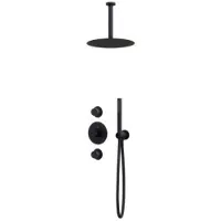 Guido Gusto Thermostatische inbouw regendouche mat zwart drie-knops midden bediening met plafondarm 30cm douchekop