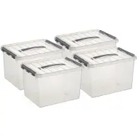 Sunware Set van 12x stuks q-line opberg box/opbergdoos - 22 liter - 40 x 30 x 26 cm - kunststof - opslagbox - transparant/zilver