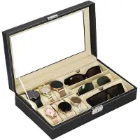 Springos Ecrin - - Zwart - 6 compartimenten voor horloges - 3 compartimenten voor brillen - Chic