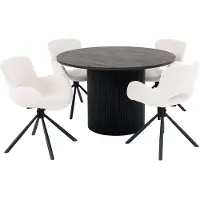 Ebuy24 Boavista eethoek eetkamertafel Ø120cm donker bruin en 4 Amorim stoel offwhite.