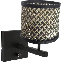 Steinhauer Zwarte wandlamp Stang 3709ZW met draai schakelaar en naturel zwart bamboe kap