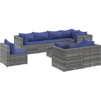 vidaXL 9-delige Loungeset met kussens poly rattan grijs