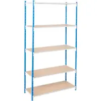 MANORGA Workshop Startset stellingkast 5 Planken Gelakt staal 1,250 x 800 x 2,000 mm Blauw, Lichtgrijs