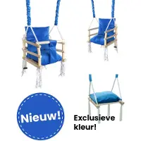 Lovegifts Luxe houten 3 in 1 blauwe meegroei baby schommel en kinder schommel handgemaakt