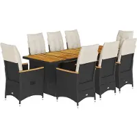 vidaXL 9-delige tuin-bistroset met kussens, zwart, polyrotan