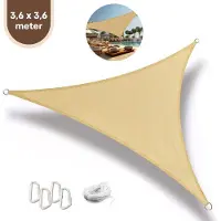FOXLY Schaduwdoek Driehoek 3,6 x 3,6 x 3,6 Meter Crème - HDPE Materiaal - Incl. Touw en Karabijnhaken - Schaduwdoeken - Schaduwnet - Zonwering