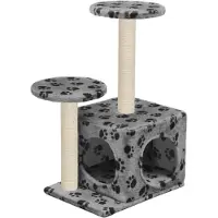 The Living Store De Living Store kattenhuis met sisal krabpaal, 60 cm, grijs, met pootafdruk