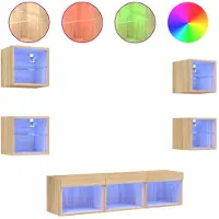 vidaXL 7-delige Tv-wandmeubelset met LED bewerkt hout sonoma eiken