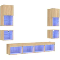 vidaXL 8-delige Tv-wandmeubelset met LED bewerkt hout sonoma eiken