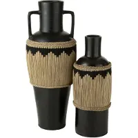 J-Line vaas Motief + Handvaten - terracotta/gras - zwart/naturel