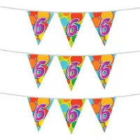 Witbaard 3x stuks leeftijd verjaardag thema vlaggetjes 6 jaar plastic 10 meter - Vlaggenlijnen