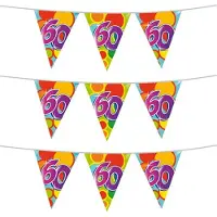 Witbaard 3x stuks leeftijd verjaardag thema vlaggetjes 60 jaar plastic 10 meter - Vlaggenlijnen