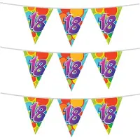 Witbaard 3x stuks leeftijd verjaardag thema vlaggetjes 18 jaar plastic 10 meter - Vlaggenlijnen