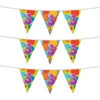 Witbaard 3x stuks leeftijd verjaardag thema vlaggetjes 3 jaar plastic 10 meter - Vlaggenlijnen