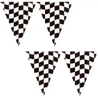 Witbaard 2x stuks vlaggetjes - Racing thema zwart/wit geblokt - 366 cm - plastic - Vlaggenlijnen