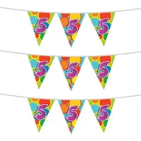 Witbaard 3x stuks leeftijd verjaardag thema vlaggetjes 5 jaar plastic 10 meter - Vlaggenlijnen