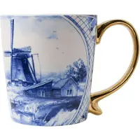 Heinen Delfts Blauw Mok Blauw / Wit Molen D 8,5 H 9,5 Cm