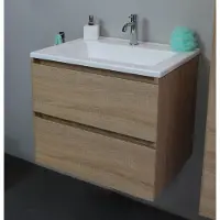 Bewonen Luuk Badmeubel - 60cm - Acryl Wastafel - 1 Kraangat - Eiken - Zonder Spiegel - Badkamermeubels, Badmeubel Sets - 8718835153496