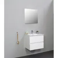 Bewonen Luuk Badmeubel - 60cm - Keramische Wastafel - 1 Kraangat - Hoogglans Wit - Met LED Spiegel - Badkamermeubels, Badmeubel Sets - 8718835119591