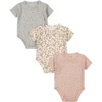 Dirkje romper - roze/offwhite (set van 3) Meisjes Stretchkatoen V-hals - maat 44