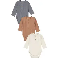 Dirkje romper - bruin/blauw/wit (set van 3) Jongens Stretchkatoen Ronde hals - maat 86/92