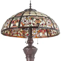 Clayre & Eef Tiffany staande lamp, diameter 57 cm, hoogte 166 cm, beige, roze glas