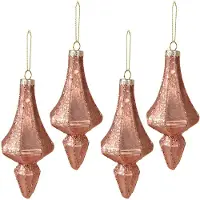 Clayre & Eef Kerstbal Set van 4 Ø 6 cm Roze Glas Kerstboomversiering Roze Kerstboomversiering