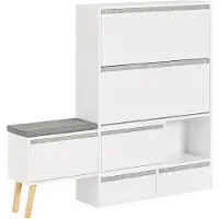 SoBuy Schoenen Opbergkast - Hout - Met 1 Verrijdbaar Schoenenbank - 124-92x24x126cm