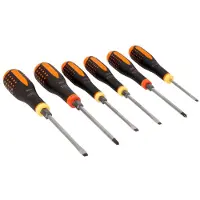 Bahco Schroevendraaierset ERGO | driecomponentengreep | doorlopende kling | krachtgreep | gleuf | Phillips - 6-delig - BE-9881TB