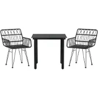 vidaXL 3-delige tuinset, zwart, van polyrotan