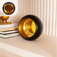 GADGY Waxinelichthouder Rond - Theelichthouders - Decoratie Woonkamer - Sfeerverlichting Binnen - Kaarsenhouders voor Waxinelichten 17x17 cm - Windlicht Metaal - Zwart/Goud - Cadeau voor Vrouw