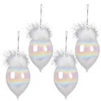 Clayre & Eef Kerstbal Set van 4 Ø 8 cm Wit Glas Kerstboomversiering Wit Kerstboomversiering