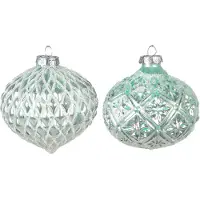 Clayre & Eef Kerstbal Set van 2 Ø 10 cm Groen Glas Kerstdecoratie Groen Kerstdecoratie