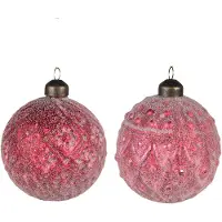 Clayre & Eef Kerstbal Set van 2 Ø 8 cm Rood Glas Kerstdecoratie Rood Kerstdecoratie