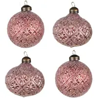 Clayre & Eef Kerstbal Set van 4 Ø 8 cm Rood Glas Kerstdecoratie Rood Kerstdecoratie