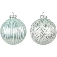 Clayre & Eef Kerstbal Set van 2 Ø 8 cm Groen Glas Kerstdecoratie Groen Kerstdecoratie