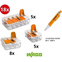 Wago Lasklemmen 18st. + Voltstick 80 V- 1000 V | Serie 221 - 2, 3 EN 5 VOUDIG (18 st. )