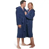 Badrock Unisex badjas marineblauw - badjas dames - badjas heren - badstof katoen - ochtendjas - sauna badjas capuchon - maat XS