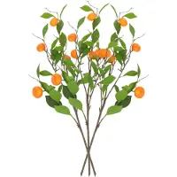 DK Design Kunstbloem citrusfruit tak mandarijn/clementine - 3x - 80 cm - oranje - losse steel - Kunst zijdebloemen