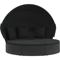 vidaXL Loungebed met luifel en kussens poly rattan zwart