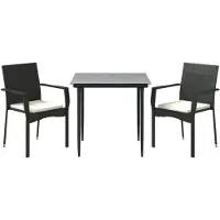 vidaXL 3-delige Tuinset met kussens poly rattan zwart