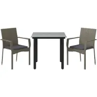 vidaXL 3-delige Tuinset met kussens poly rattan zwart en grijs