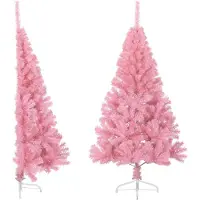vidaXL Kunstkerstboom met standaard half 150 cm PVC roze