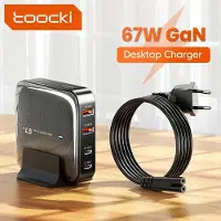 Toocki GaN 67w 4 in 1 - Snellader - Desktoplader - 2x USB-C / 2x USB-A - Iphone - Samsung - Laptop - Tablet - Oplader