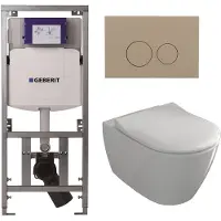 Villeroy & Boch Subway 2.0 Toiletset - inbouwreservoir - diepspoel wandcloset - directflush - slimseat - bedieningsplaat taupe - ronde knoppen - wit 0701131/SW1102378/ga26028/ga91964/