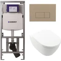 Villeroy & Boch Villeroy Boch Subway 2.0 DirectFlush Toiletset - softclose - geberit reservoir - qeramiq bedieningsplaat bedieningsplaat taupe - rechthoekige knoppen - wit 0701131/ga26028/SW729014/SW1182666/SW1102379