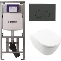 Villeroy & Boch Villeroy Boch Subway 2.0 DirectFlush Toiletset - geberit reservoir - bedieningsplaat mat antraciet - ronde knoppen - softclose - wit 0701131/0124060/SW1102376/ga26028/