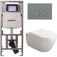 Villeroy & Boch Subway 2.0 DirectFlush CeramicPlus toiletset slimseat zitting met Geberit reservoir en bedieningsplaat licht grijs met ronde knoppen wit 0701131/SW1102374/ga26033/ga91964/