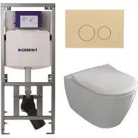 Villeroy & Boch Subway 2.0 Toiletset - inbouwreservoir - diepspoel wandcloset - directflush - slimseat - bedieningsplaat beige - ronde knoppen - wit 0701131/SW1102365/ga26028/ga91964/